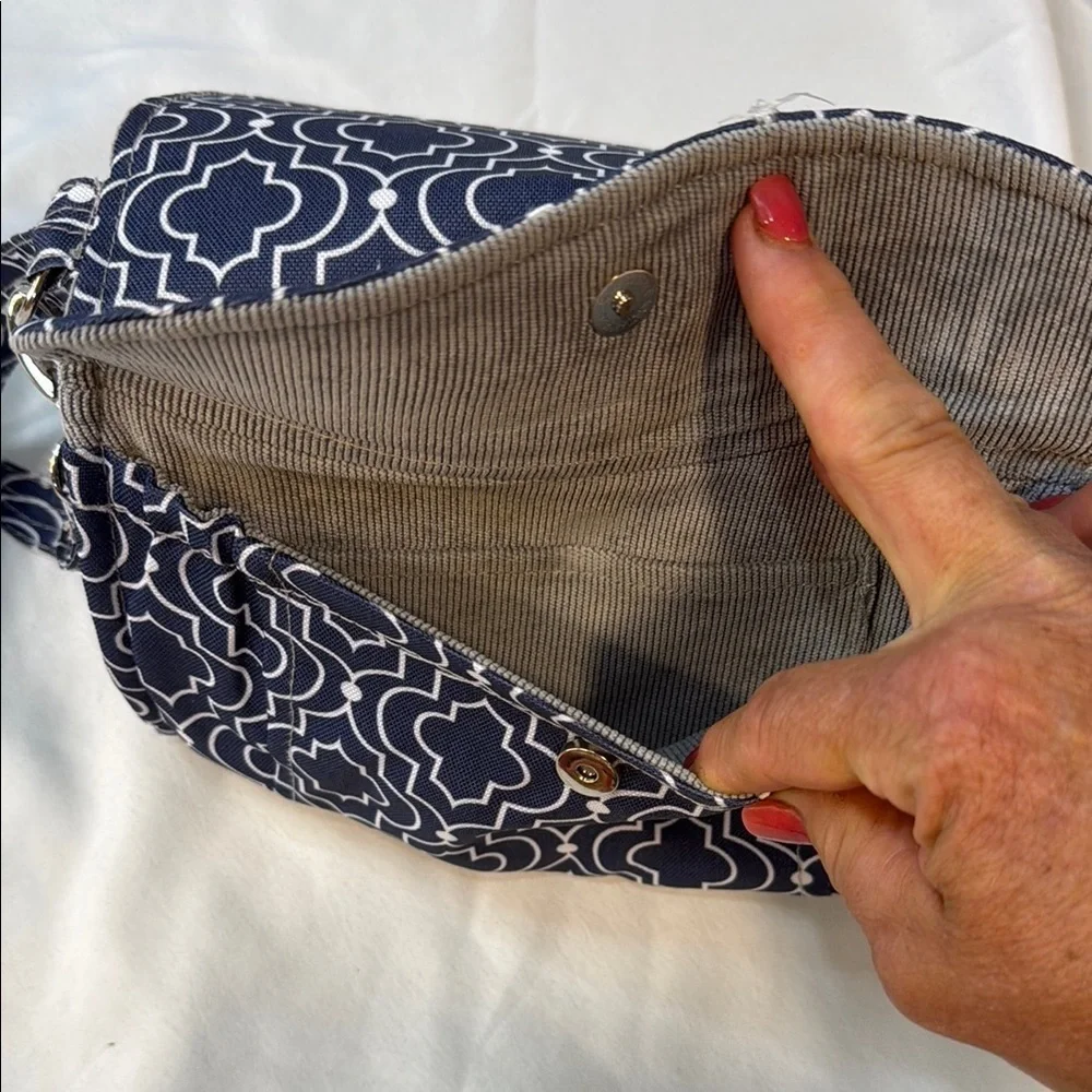 Lilly Bit by Demdaco Navy Blue Trellis Print Folding Diaper Clutch Shoulder Bag